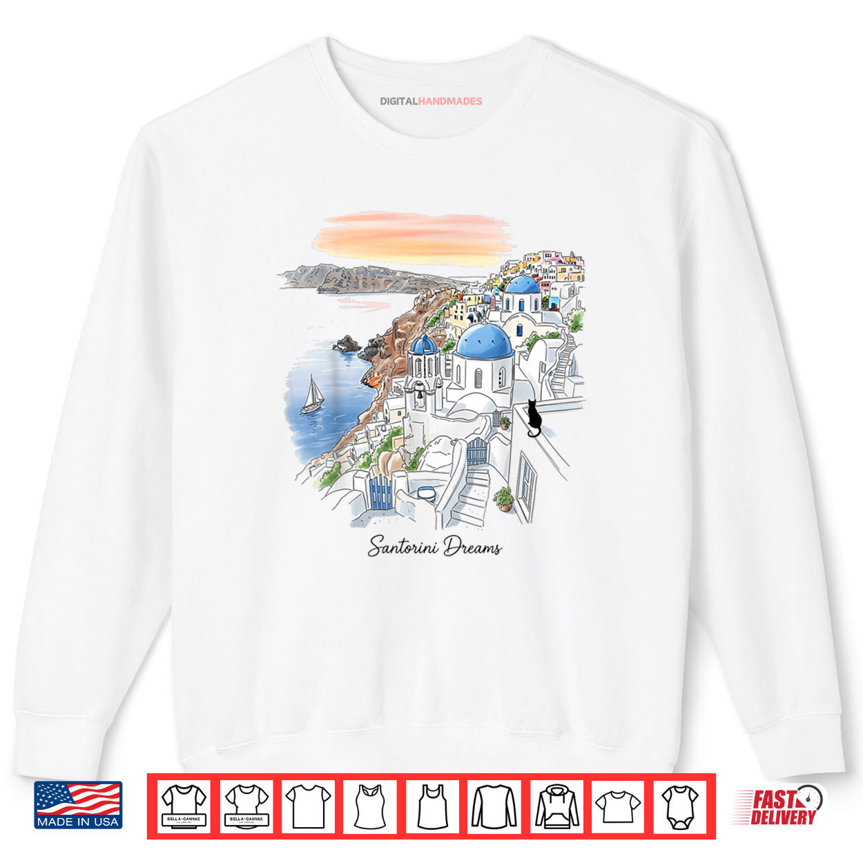 Santorini Greece Sunset Dreamscape Illustration Shirt Santorini Greece Sunset Dreamscape Illustration Shirt