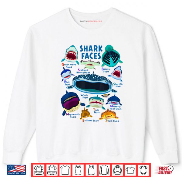 Sweatshirt Shark Faces Chart Kinds of Type Shark T Shirt