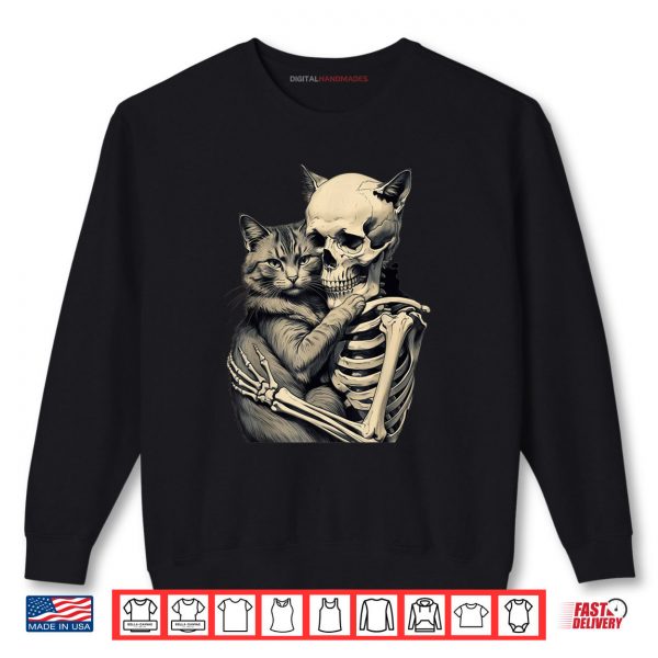 Sweatshirt Skeleton Hugging Cat Lover Halloween Tee Funny Apparel Shirt digitalhandmades