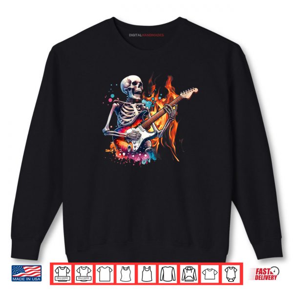 Sweatshirt Skull Skeleton Metalhead Playing Guitar Graphic Shirt digitalhandmades