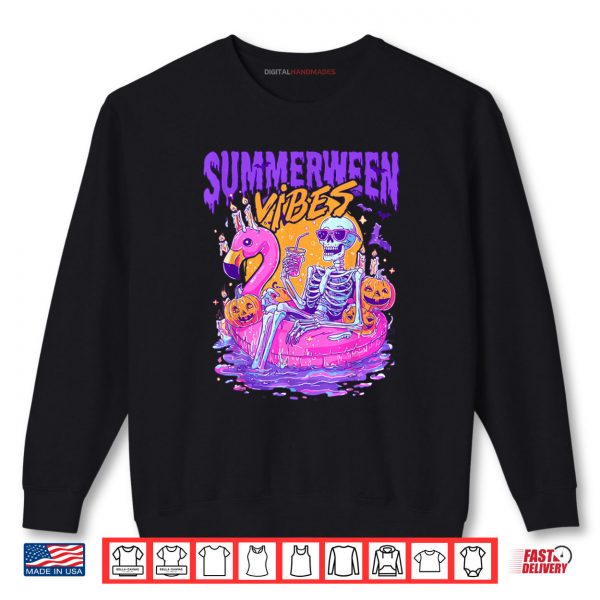 Summerween Vibes Spooky Skeleton Flamingo Pool Halloween Shirt 1 Sweatshirt Summerween Vibes Spooky Skeleton Flamingo Pool Halloween Shirt digitalhandmades