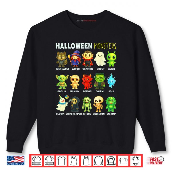 Sweatshirt Types of Halloween Monsters Educational Poster For Kids Cute Shirt digitalhandmades 1