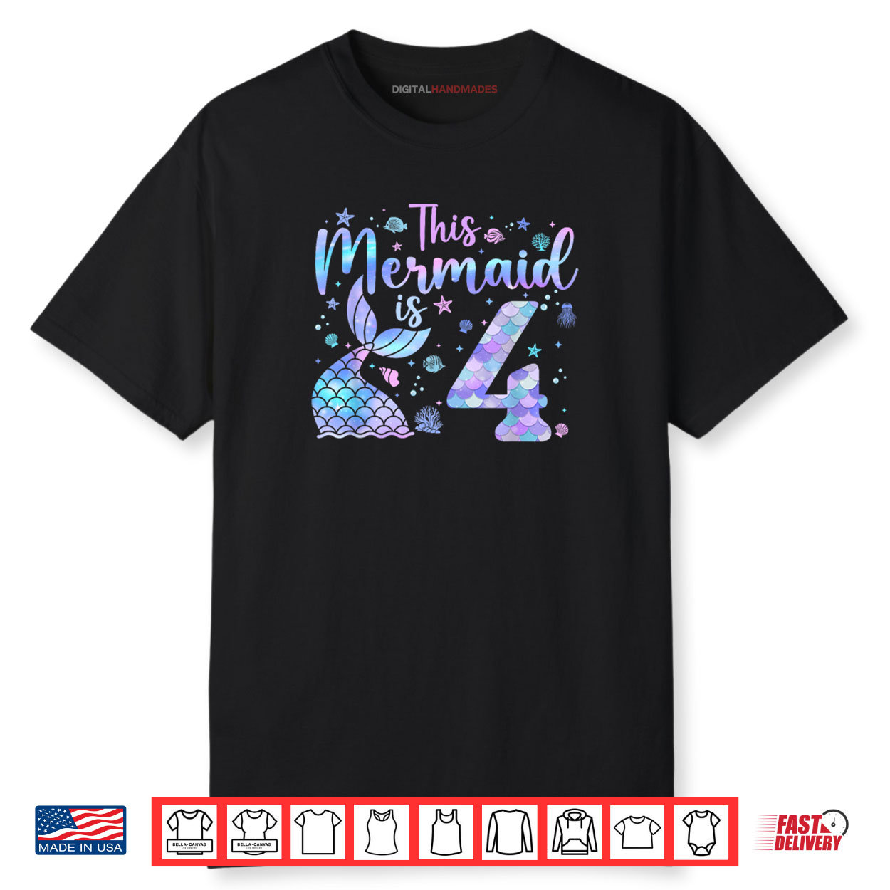 This Mermaid Is 4th Birthday 4 Year Old Bday Shirt