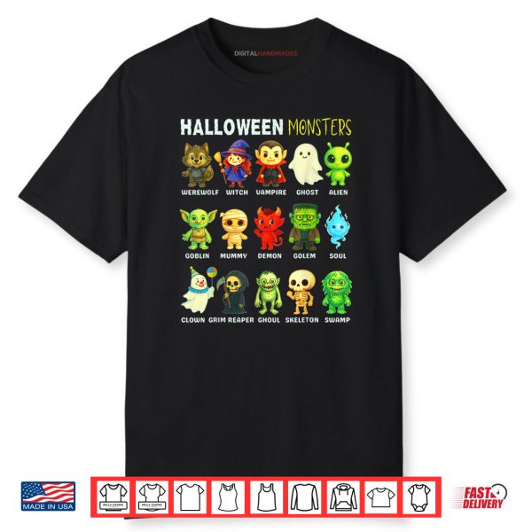 Types of Halloween Monsters Educational Poster For Kids Cute Shirt