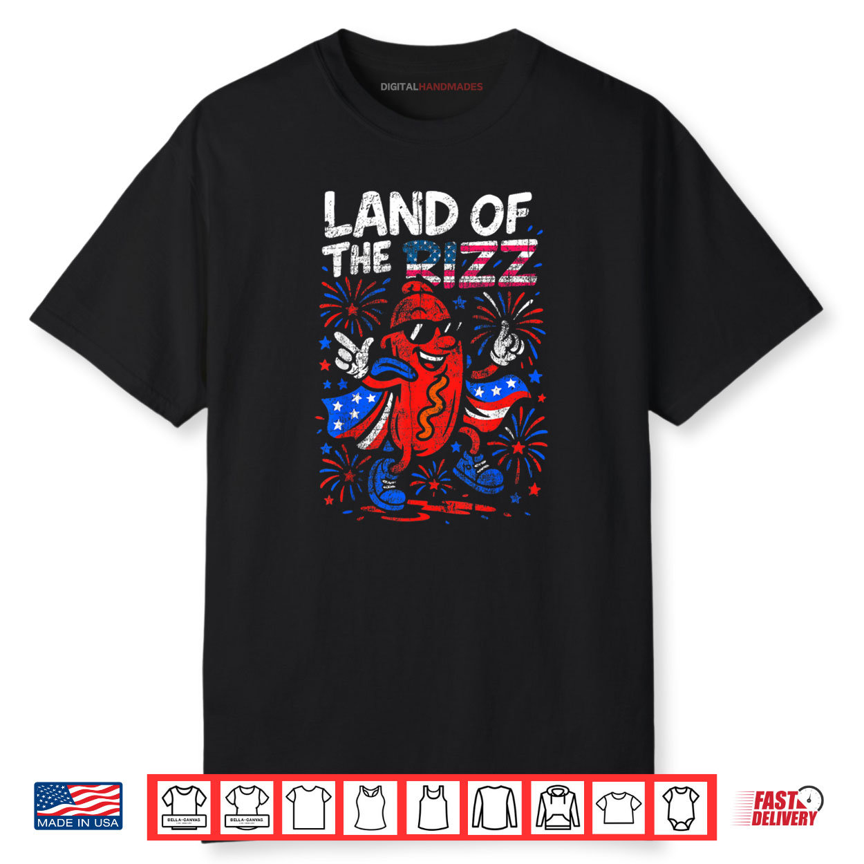 Vintage Land of the Rizz Funny Hotdog 4th Of July US Flag Shirt