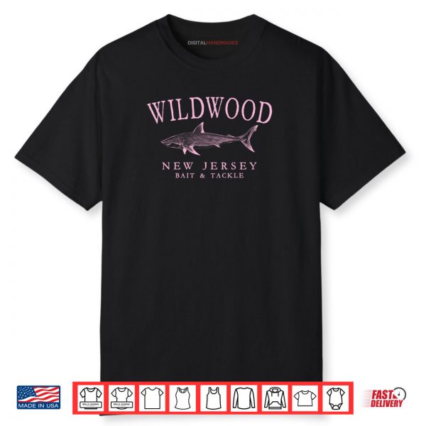 Wildwood New Jersey Shark Fishing Arched Pink Letters Shirt