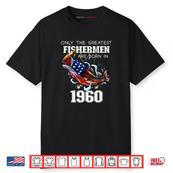 65th Birthday 1960 Fishermen Bass Fishing 65 Year Old Shirt