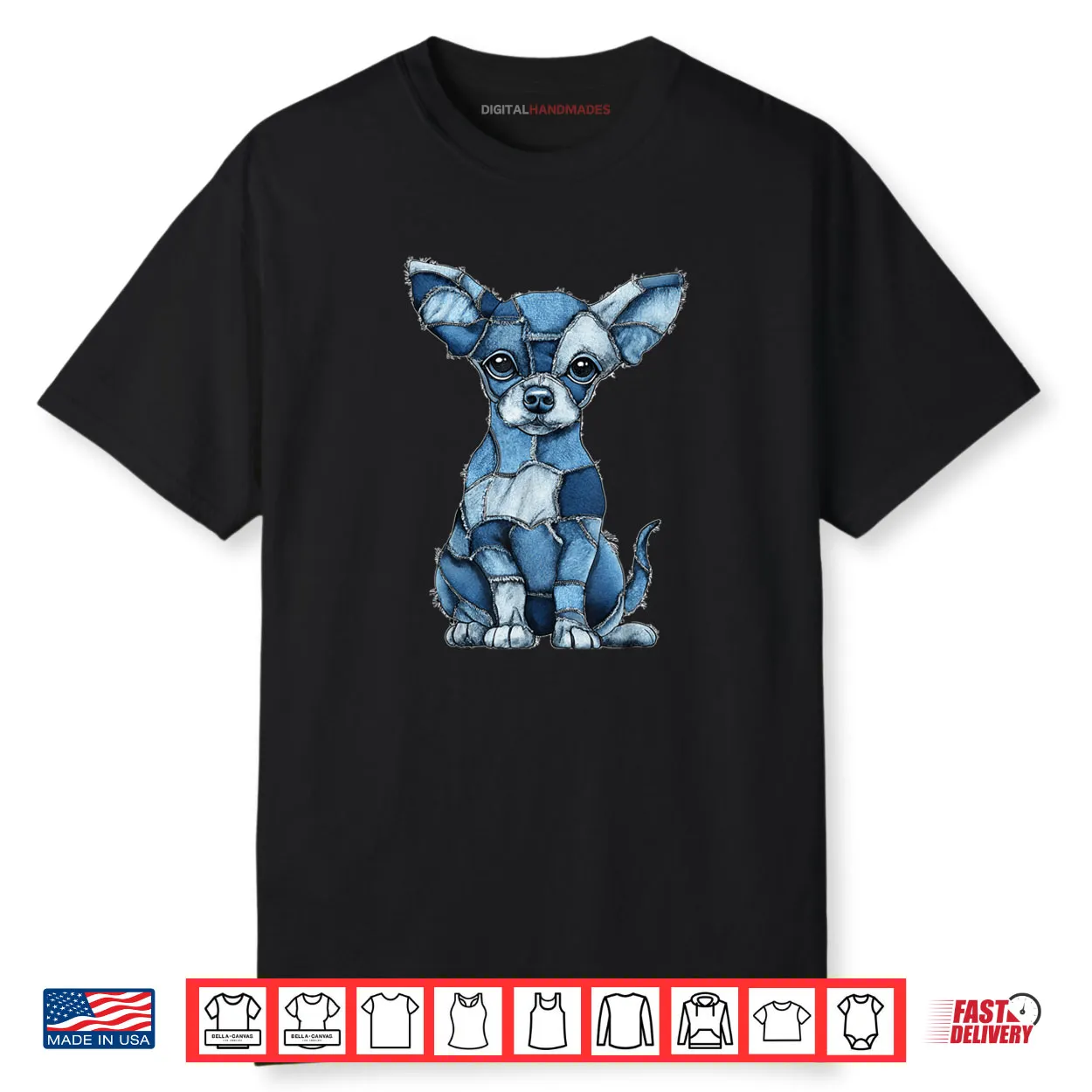 Chihuahua Dog Blue Denim Patchwork Graphic Animal Shirt Chihuahua Dog Blue Denim Patchwork Graphic Animal Shirt