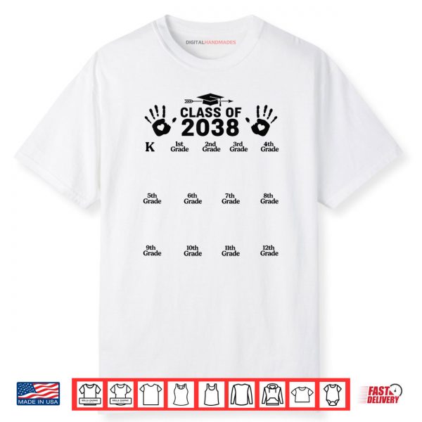 Class of 2038 Grow With Me Handprint Kindergarten to 12th Shirt