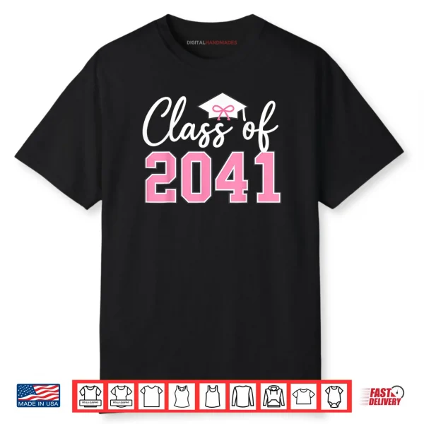 Class of 2041 Grow with Me Kindergarten Pink Coquette Bow Shirt