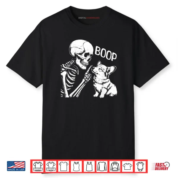 Cute Corgi Dog Boop Hand Skeleton Halloween Spooky Season Shirt