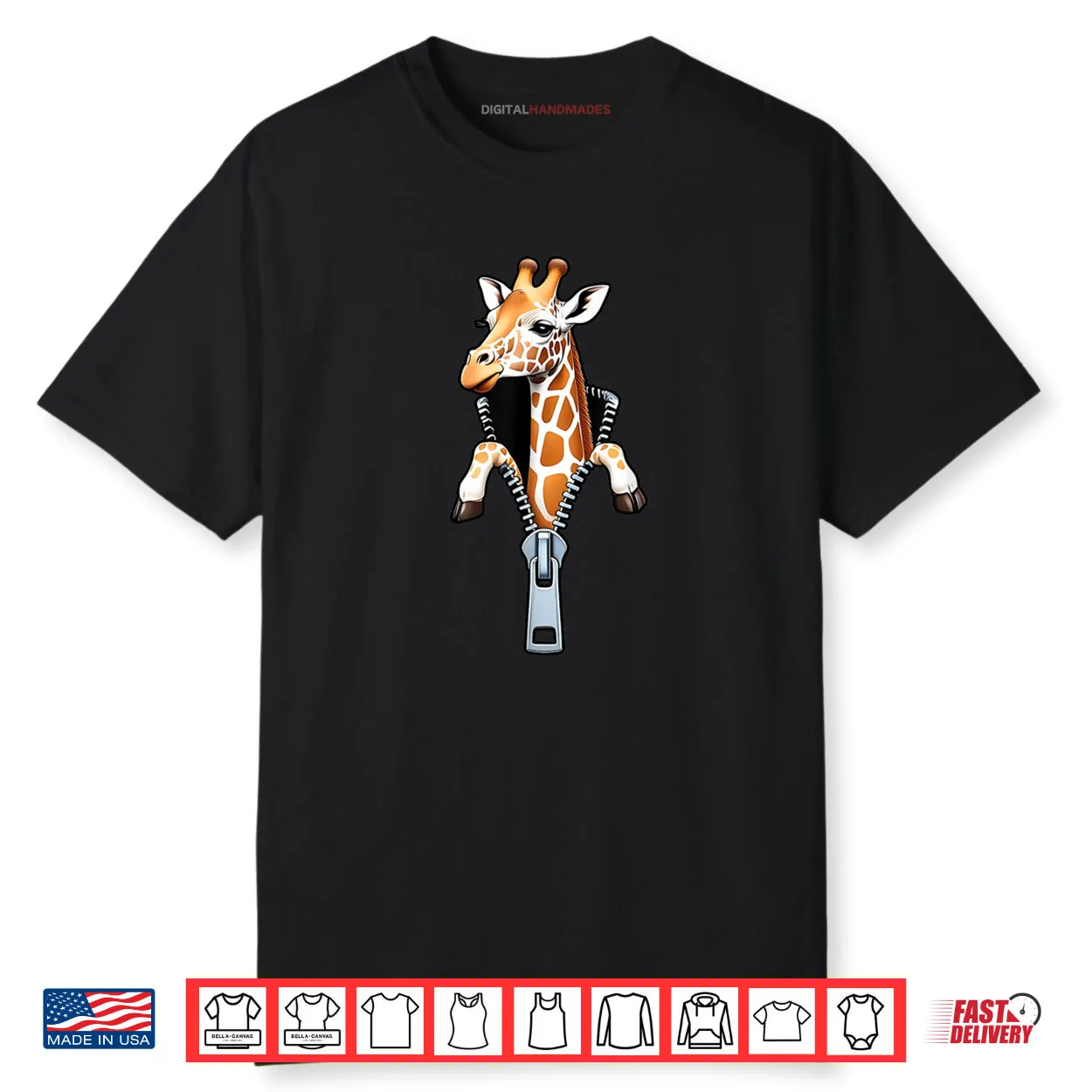 Cute Giraffe Emerging from A Zipper Shirt Cute Giraffe Emerging from A Zipper Shirt