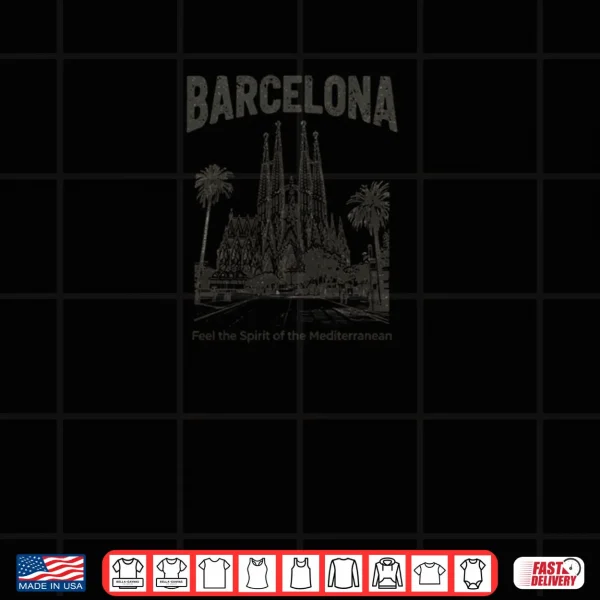 Design Barcelona Sagrada Familia Palm Trees Vintage Travel Souvenir Shirt