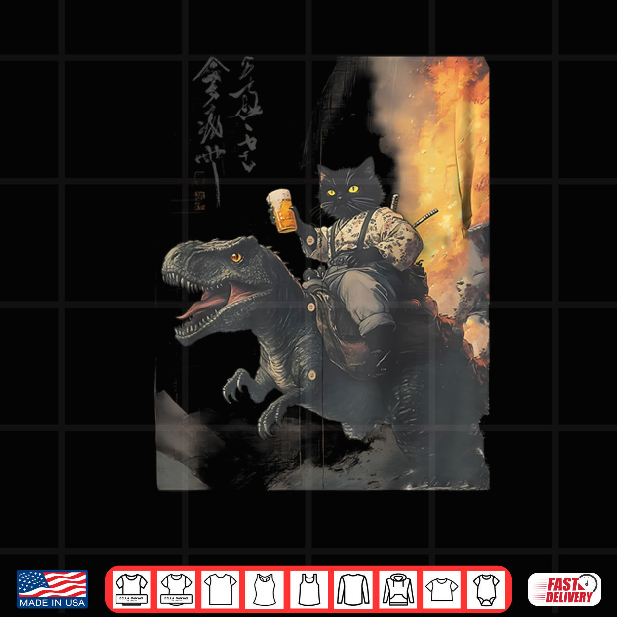 Black Cat Samurai Dinosaur Shirt Black Cat Samurai Dinosaur Shirt