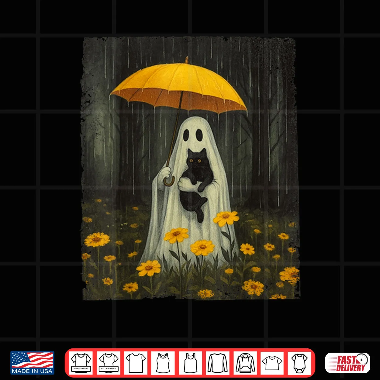 Boo Ghost Umbrella Black Cat Floral Halloween Shirt Boo Ghost Umbrella Black Cat Floral Halloween Shirt