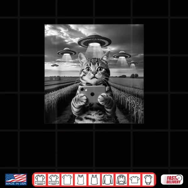 Design Cat Selfie with Alien UFO Shirt