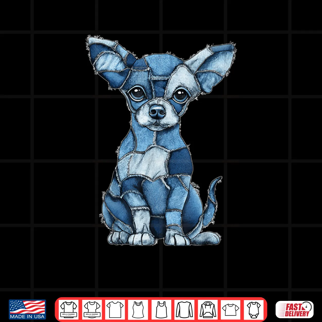 Chihuahua Dog Blue Denim Patchwork Graphic Animal Shirt Chihuahua Dog Blue Denim Patchwork Graphic Animal Shirt