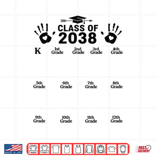 Design Class of 2038 Grow With Me Handprint Kindergarten to 12th Shirt