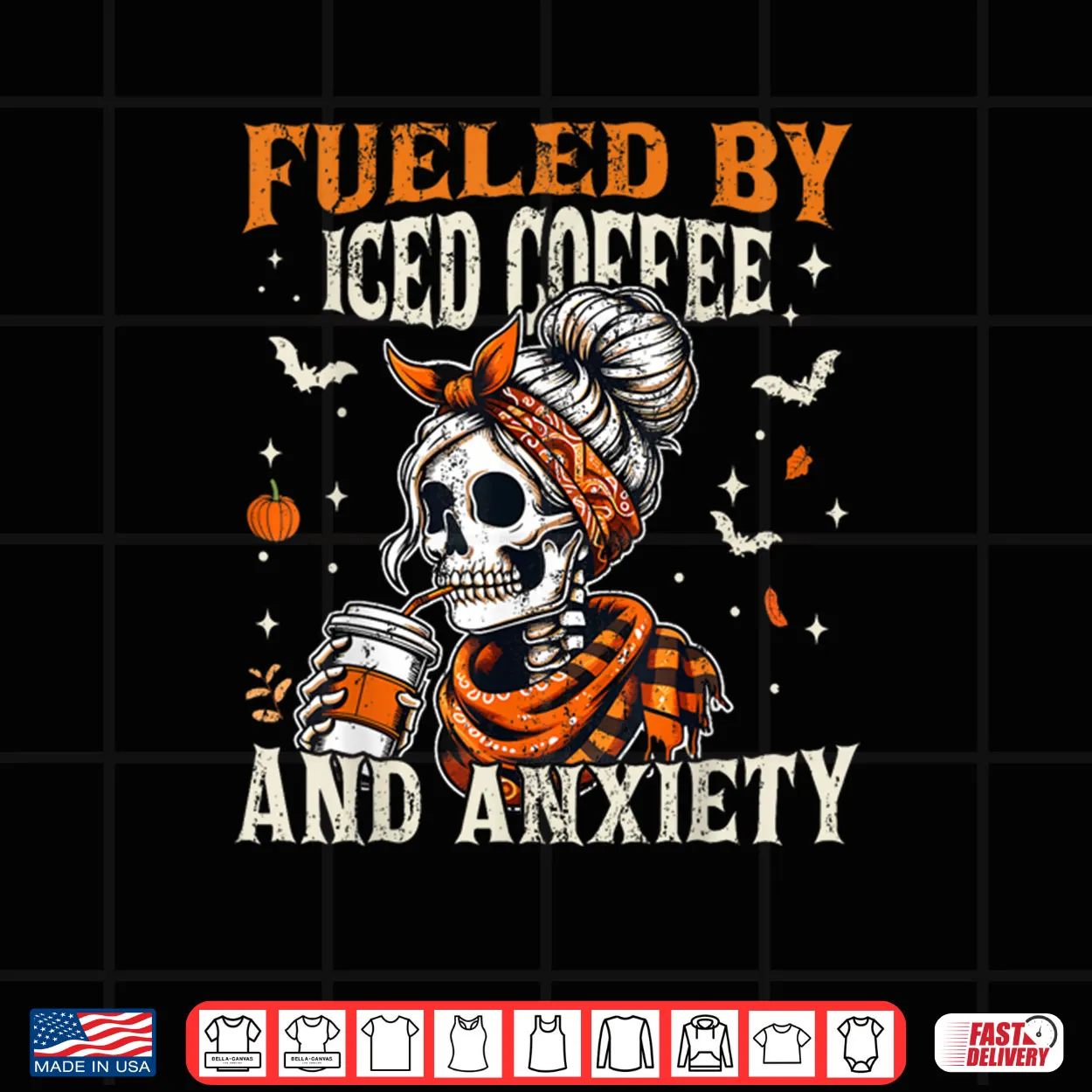 Fueled by Iced Coffee and Anxiety Funny Coffee Halloween Shirt Fueled by Iced Coffee and Anxiety Funny Coffee Halloween Shirt