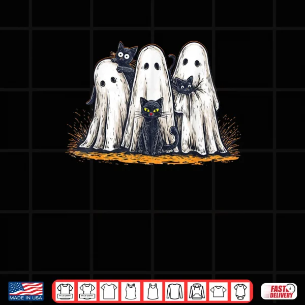 Design Funny Ghosts Holding Black Cats Halloween Ghost Cat Lovers Shirt