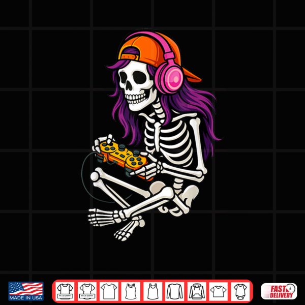 Design Gamer Skeleton Halloween Girls Teens Women Video Gaming Shirt