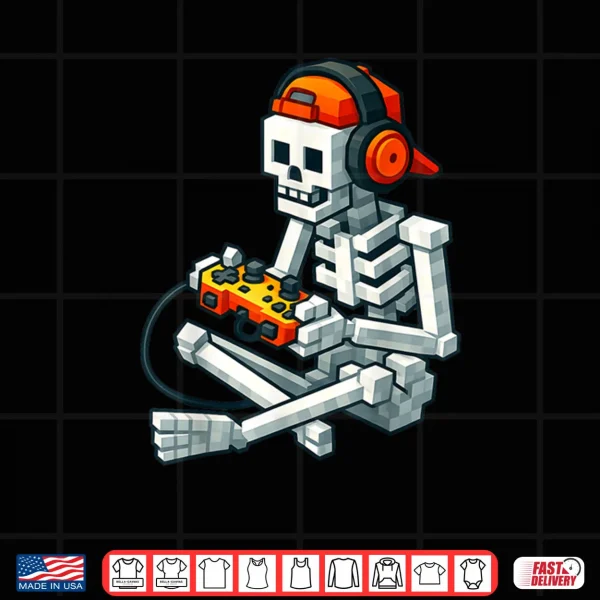Design Halloween Skeleton Gamer Pixel Video Gaming Shirt