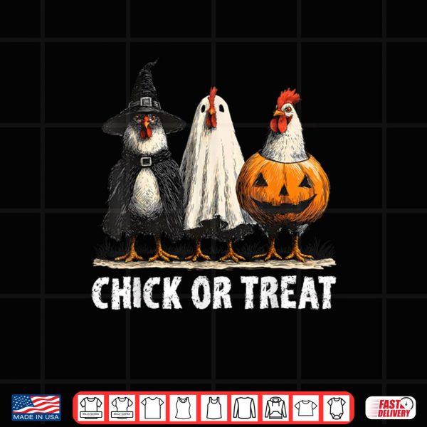 Design Horror Funny Chick Or Treat Chickens Ghost Witchy Halloween Shirt