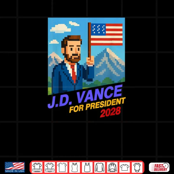 Design JD Vance 2028 for President Retro Campaign 8 Bit Funny Shirt