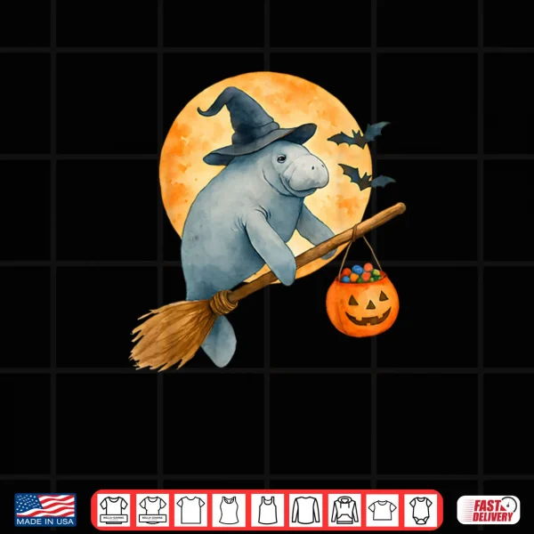 Design Manatee Witch Hat Pumpkin Halloween Shirt
