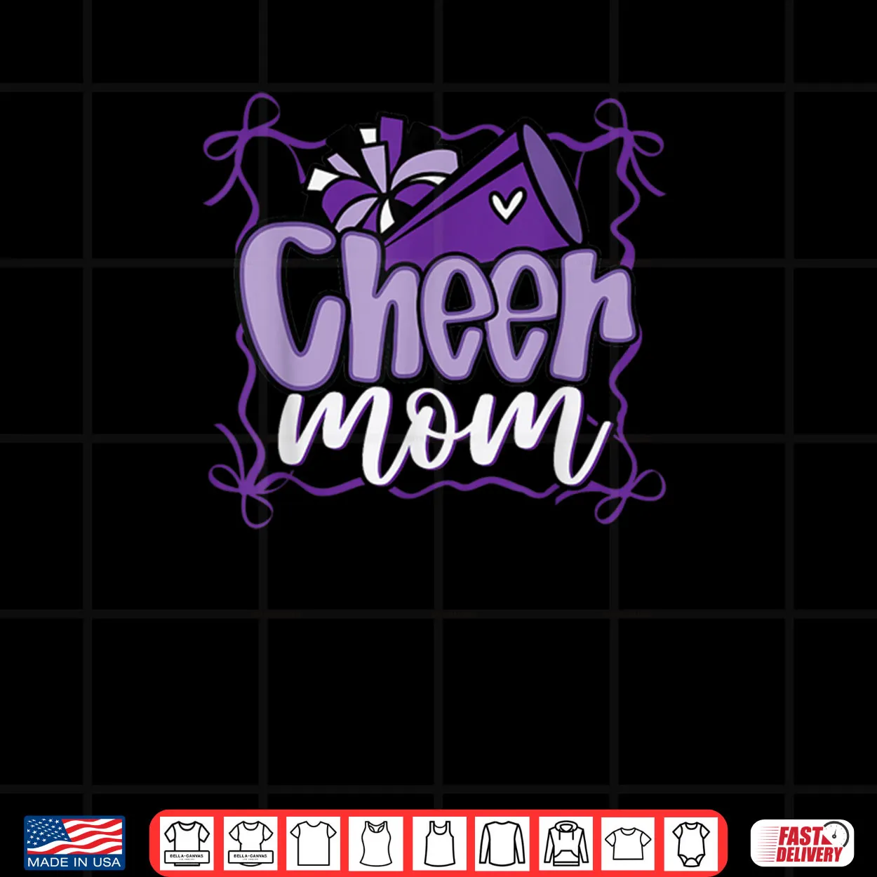 Purple Coquette Pom Poms Bow Cheer Mom Mama Cheerleading Shirt Purple Coquette Pom Poms Bow Cheer Mom Mama Cheerleading Shirt