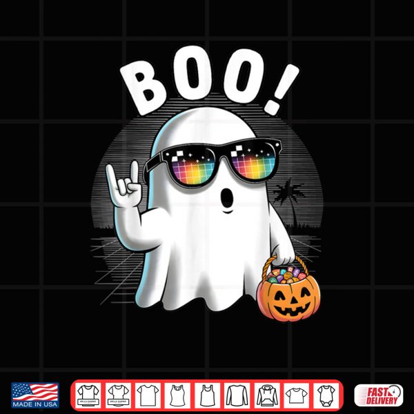 Design Rock Ghost Retro Halloween Pumpkin Shirt