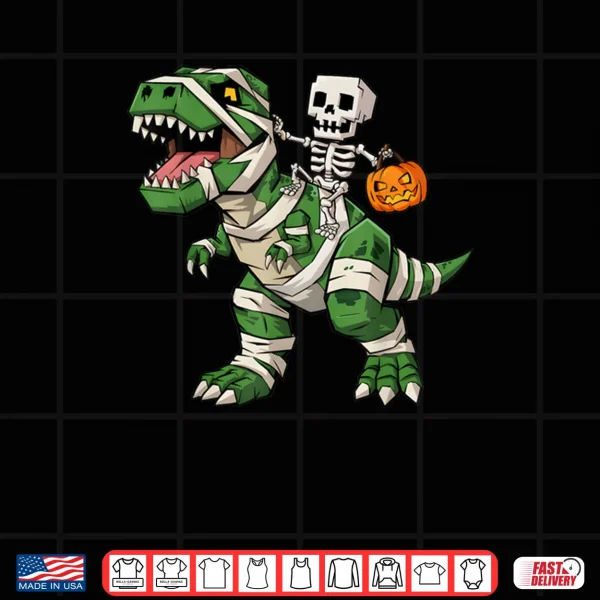 Design Skeleton Dinosaur T rex Halloween Pumpkin Shirt