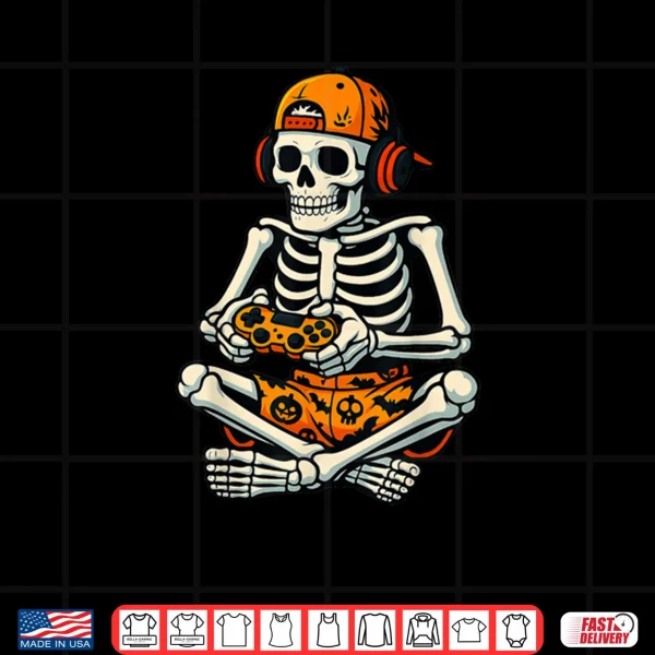 Design Skeleton Gamer Headphone Halloween Gaming Shirt