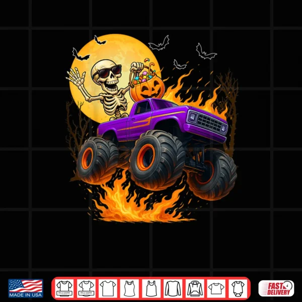 Spooky Skeleton Riding Monster Truck Halloween Costumes Shirt 3 Design Spooky Skeleton Riding Monster Truck Halloween Costumes Shirt