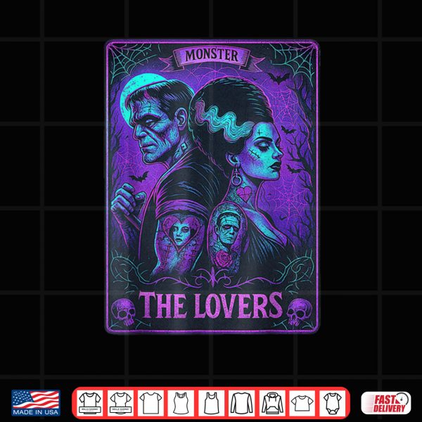 Design The Monster Frankenstein And Bride The Lovers Tarot Card Shirt