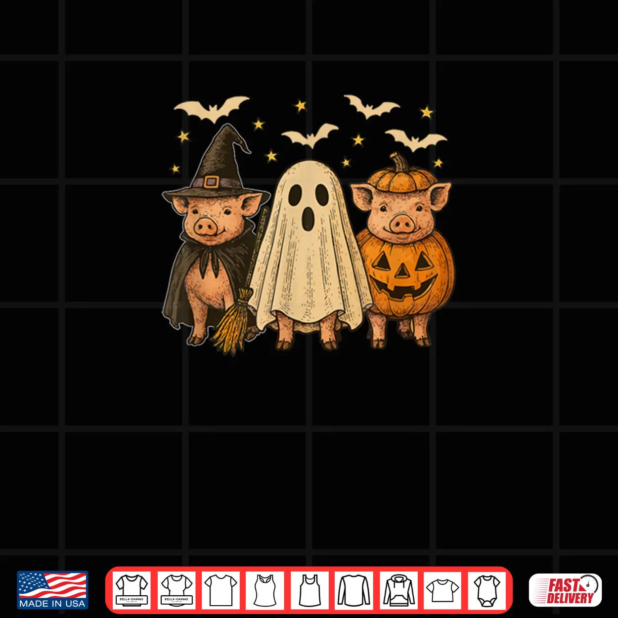 Three Halloween Pigs Cosplay Witch Boo Carved Pumpkin Shirt Three Halloween Pigs Cosplay Witch Boo Carved Pumpkin Shirt