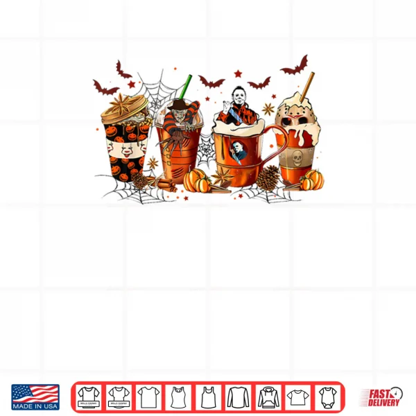 Design Vintage Halloween Horror Latte Coffee Cups Ghost Skeleton Shirt