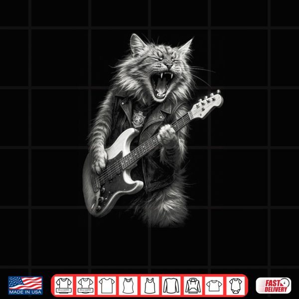 Design png Vintage Rock Cat Playing Guitar Shirt