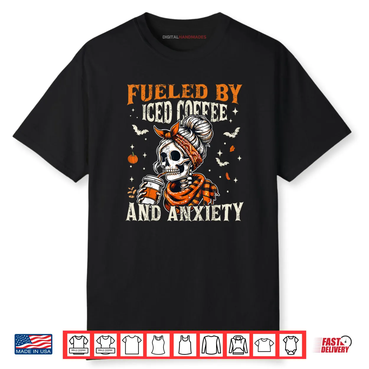 Fueled by Iced Coffee and Anxiety Funny Coffee Halloween Shirt Fueled by Iced Coffee and Anxiety Funny Coffee Halloween Shirt
