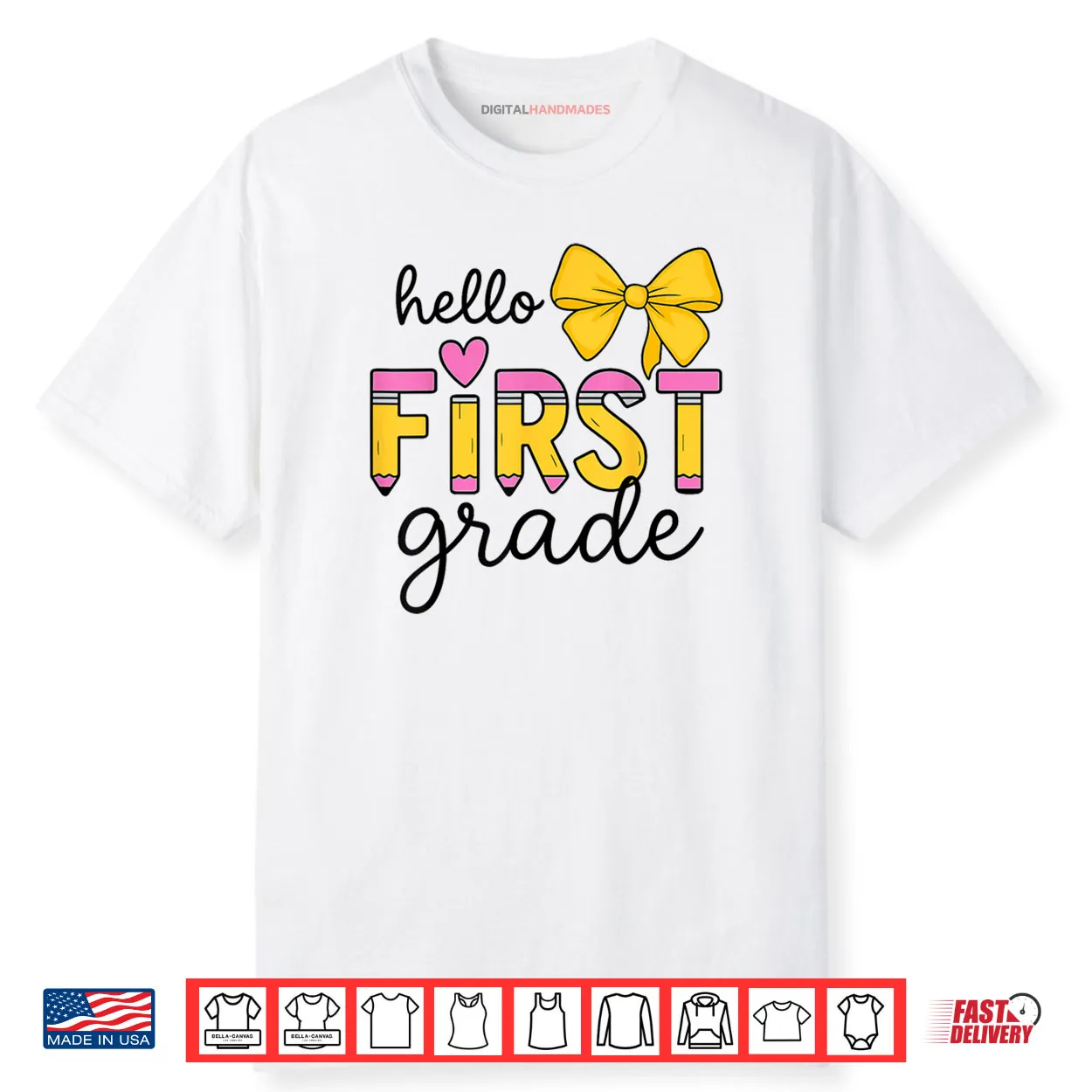 Hello First Grade for Girls Boys Cute Back to School Pencil Shirt Hello First Grade for Girls Boys Cute Back to School Pencil Shirt