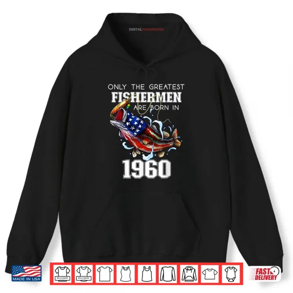 Hoodie 65th Birthday 1960 Fishermen Bass Fishing 65 Year Old Shirt