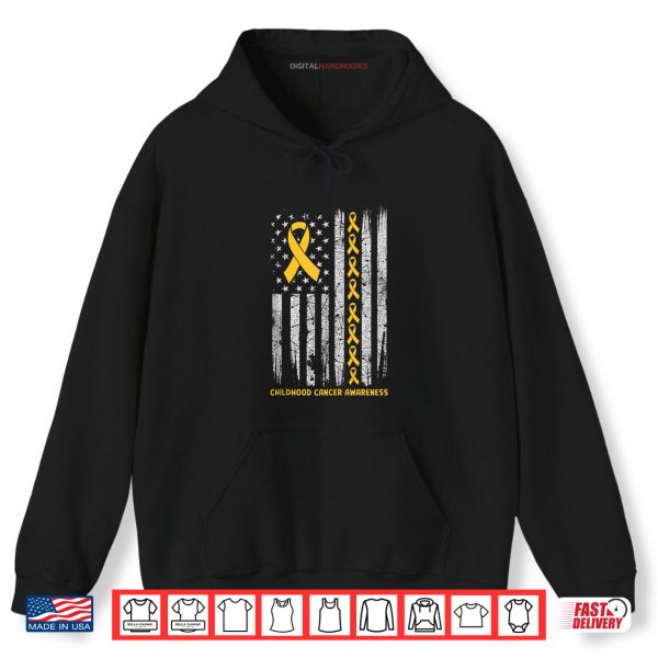 Hoodie American Flag Childhood Cancer Awareness Warrior Fighter Shirt
