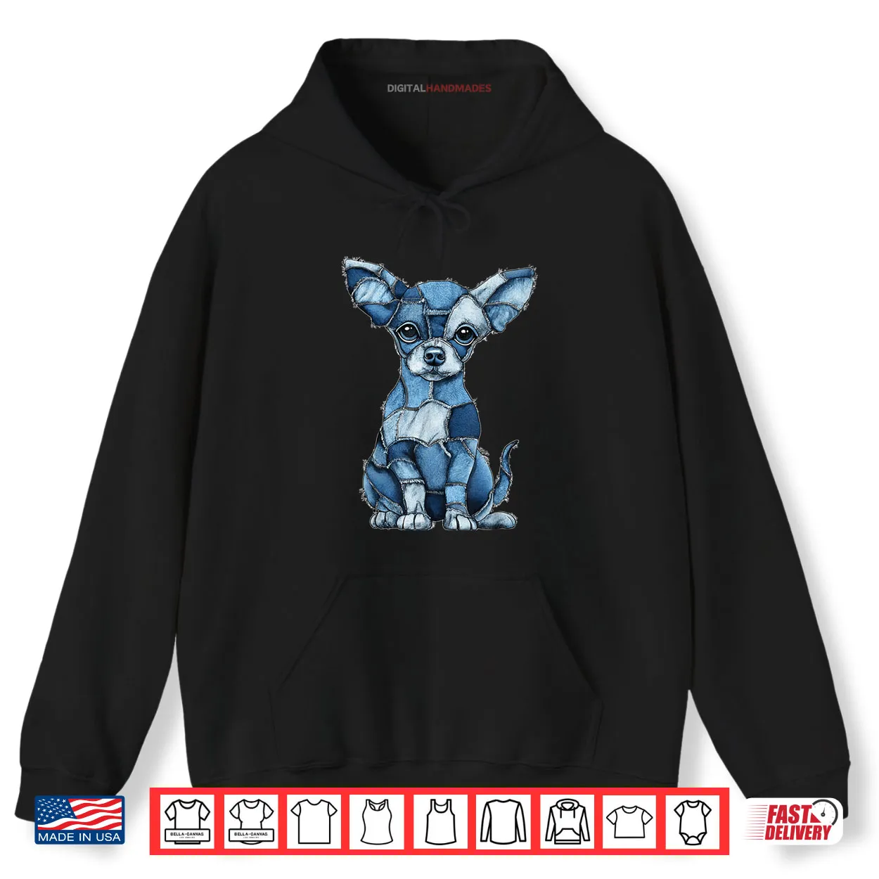 Chihuahua Dog Blue Denim Patchwork Graphic Animal Shirt Chihuahua Dog Blue Denim Patchwork Graphic Animal Shirt