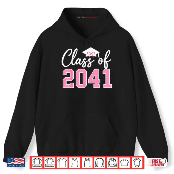 Class of 2041 Grow with Me Kindergarten Pink Coquette Bow Shirt 2 Hoodie Class of 2041 Grow with Me Kindergarten Pink Coquette Bow Shirt