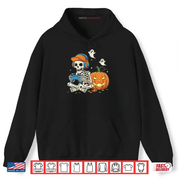 Hoodie Cool Teen Boy Skeleton Gaming Halloween Shirt