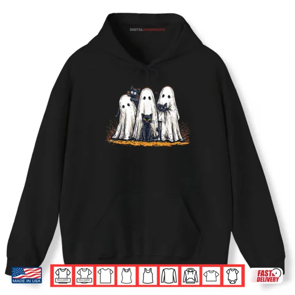 Hoodie Funny Ghosts Holding Black Cats Halloween Ghost Cat Lovers Shirt