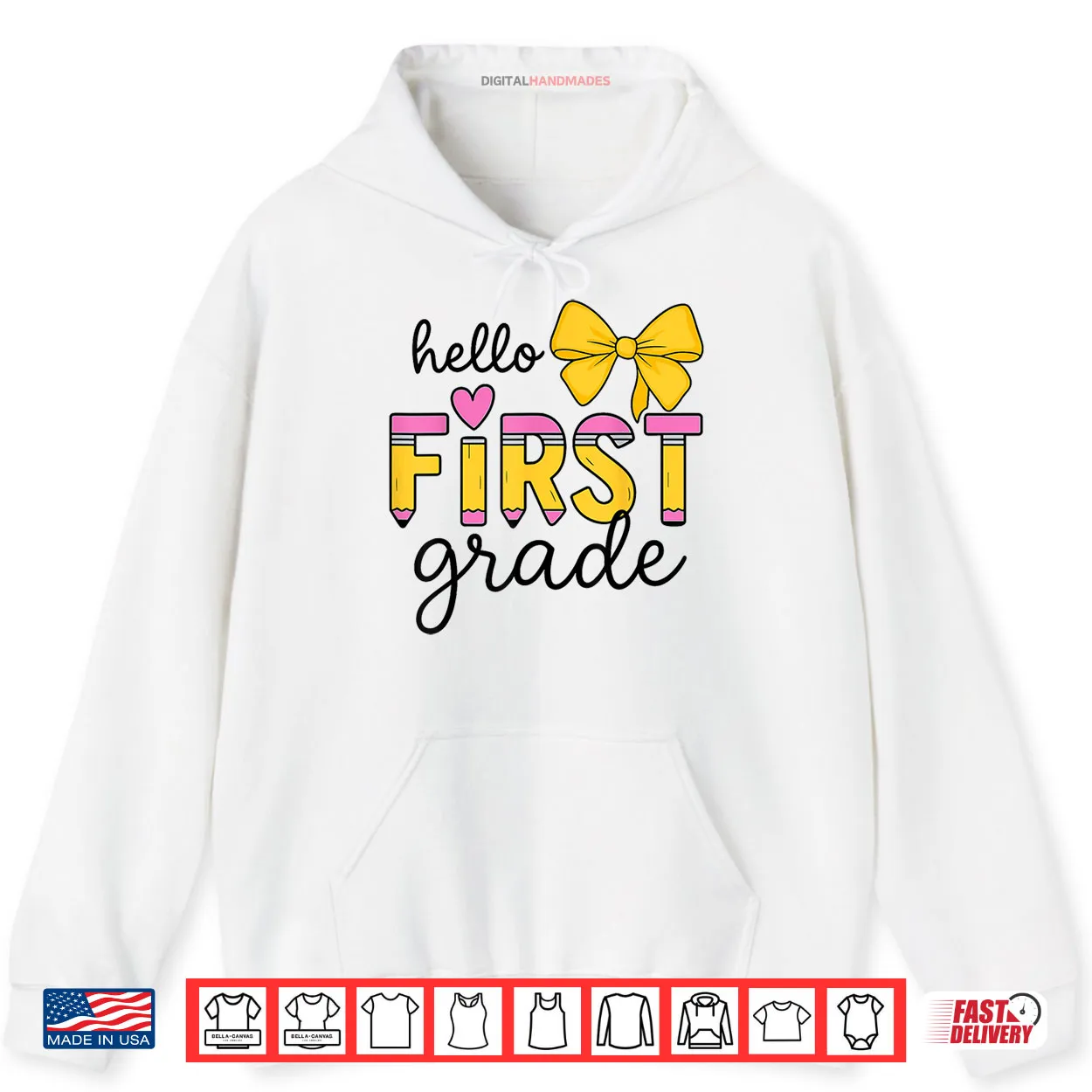Hello First Grade for Girls Boys Cute Back to School Pencil Shirt Hello First Grade for Girls Boys Cute Back to School Pencil Shirt