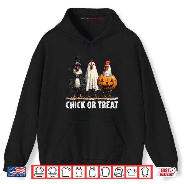 Hoodie Horror Funny Chick Or Treat Chickens Ghost Witchy Halloween Shirt