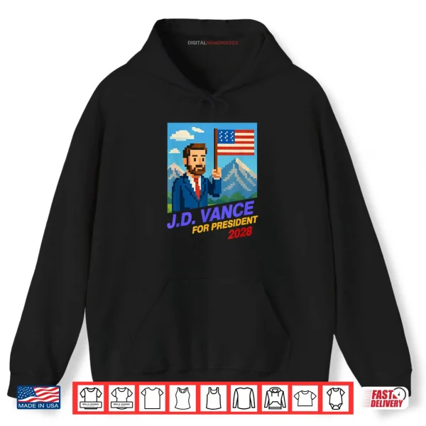 Hoodie JD Vance 2028 for President Retro Campaign 8 Bit Funny Shirt