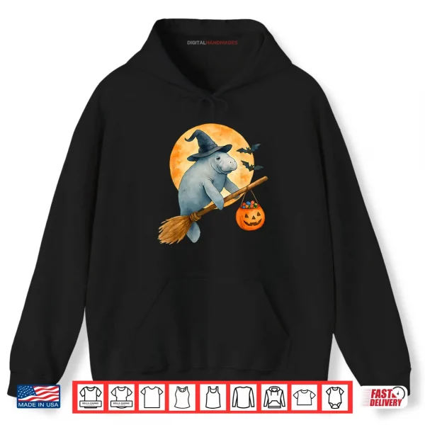 Hoodie Manatee Witch Hat Pumpkin Halloween Shirt